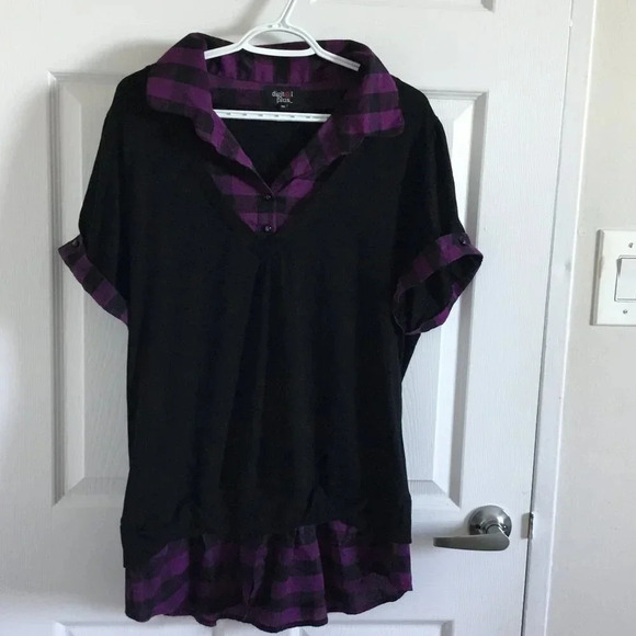 Digital Plus Black and Purple Plaid Accented Tunic Top - Size 3X - Picture 2 of 10